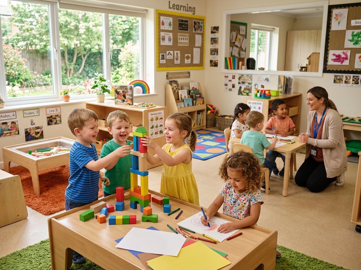 Preschoolers playing and socializing together